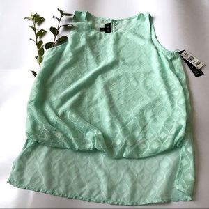Textured Mint Green Blouse, Casual Sleeveless Top